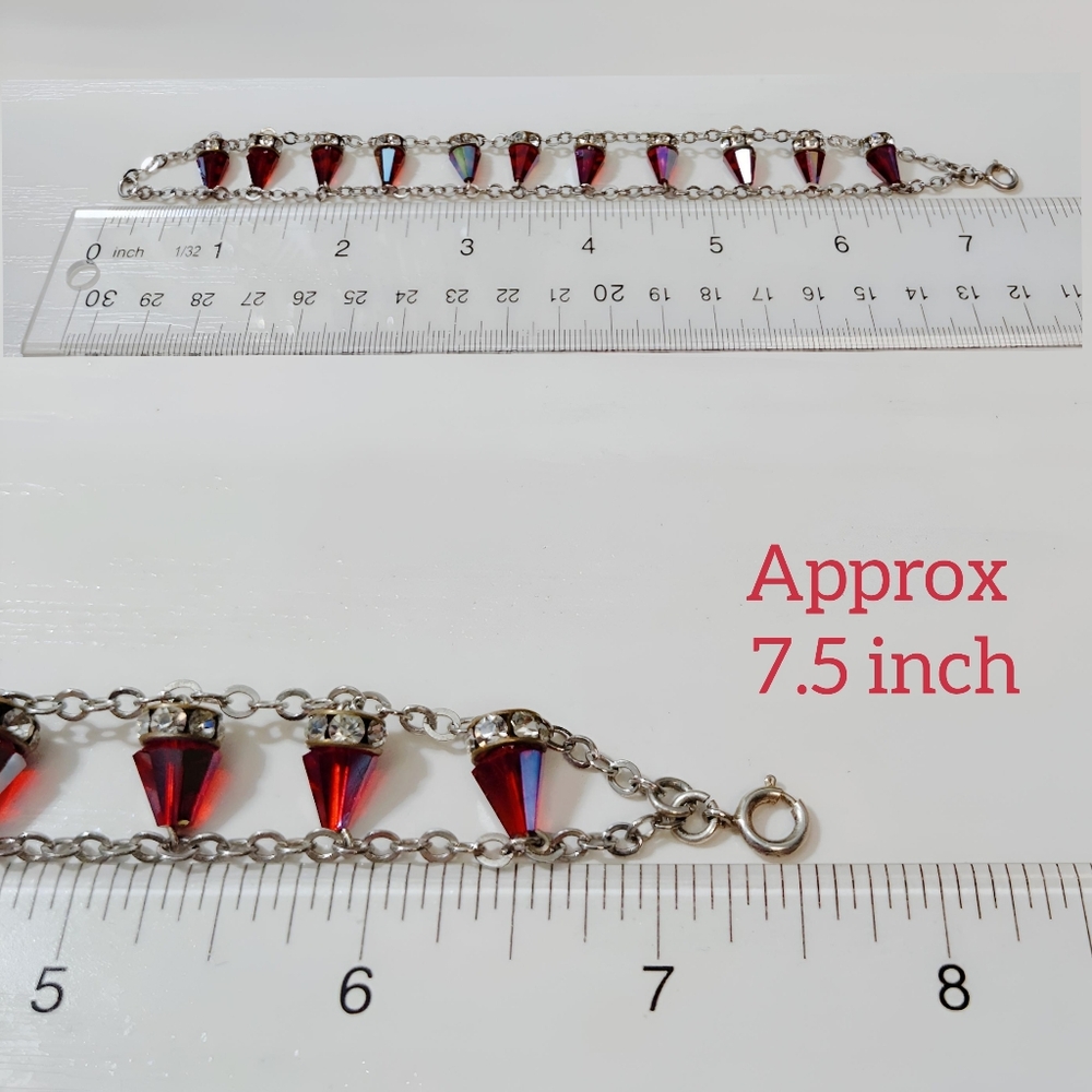 Vintage Sterling Silver RARE Red Siam Aurora Boreale Swarovski Crystal Bracelet - Picture 9 of 13